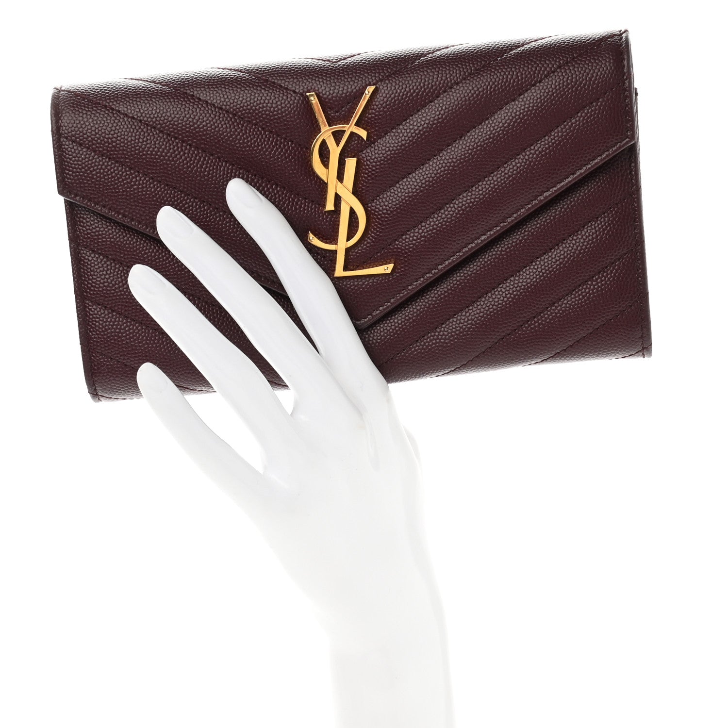 Saint Laurent Grain De Poudre Matelasse Chevron Monogram Flap Wallet Rouge Legion 2 of 9