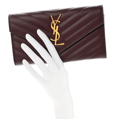 Saint Laurent Grain De Poudre Matelasse Chevron Monogram Flap Wallet Rouge Legion 2 of 9