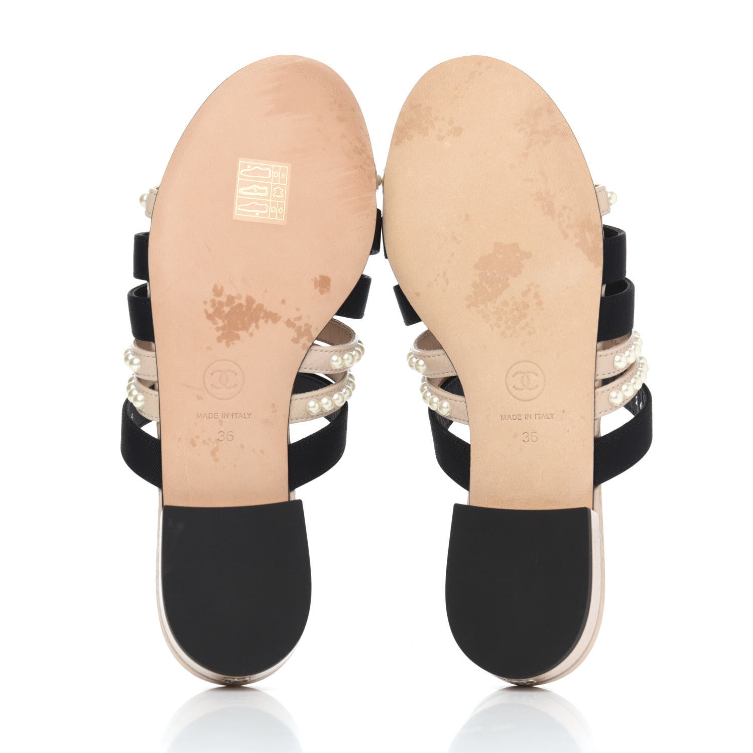 Chanel Patent Calfskin Grosgrain CC Pearl Mules 36 Beige Black 10 of 26