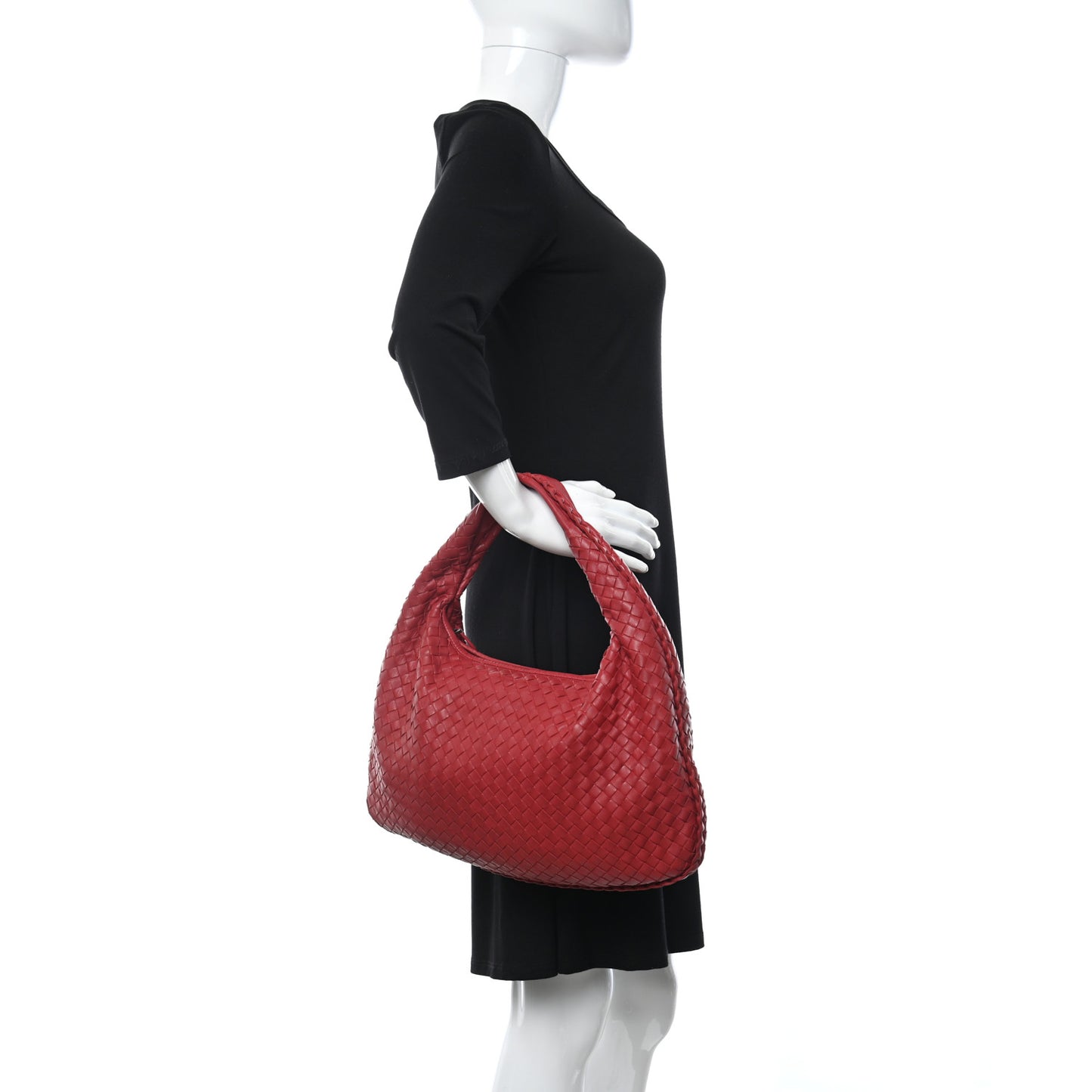 Nappa Intrecciato Medium Veneta Hobo Red