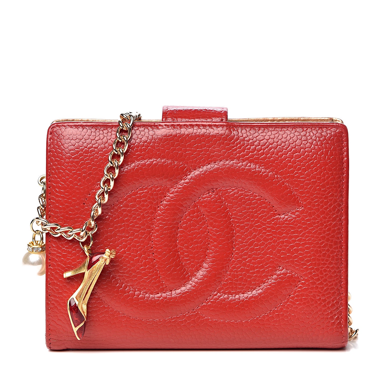 Chanel Caviar Timeless CC Compact French Wallet On Chain Red 1 of 20