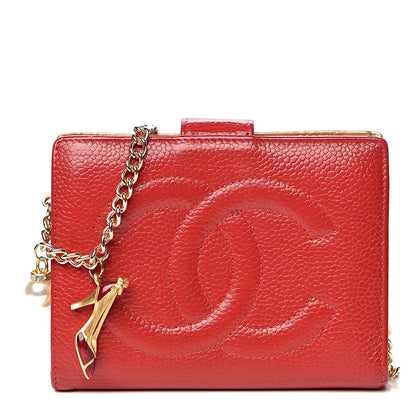 Chanel Caviar Timeless CC Compact French Wallet On Chain Red 1 of 20