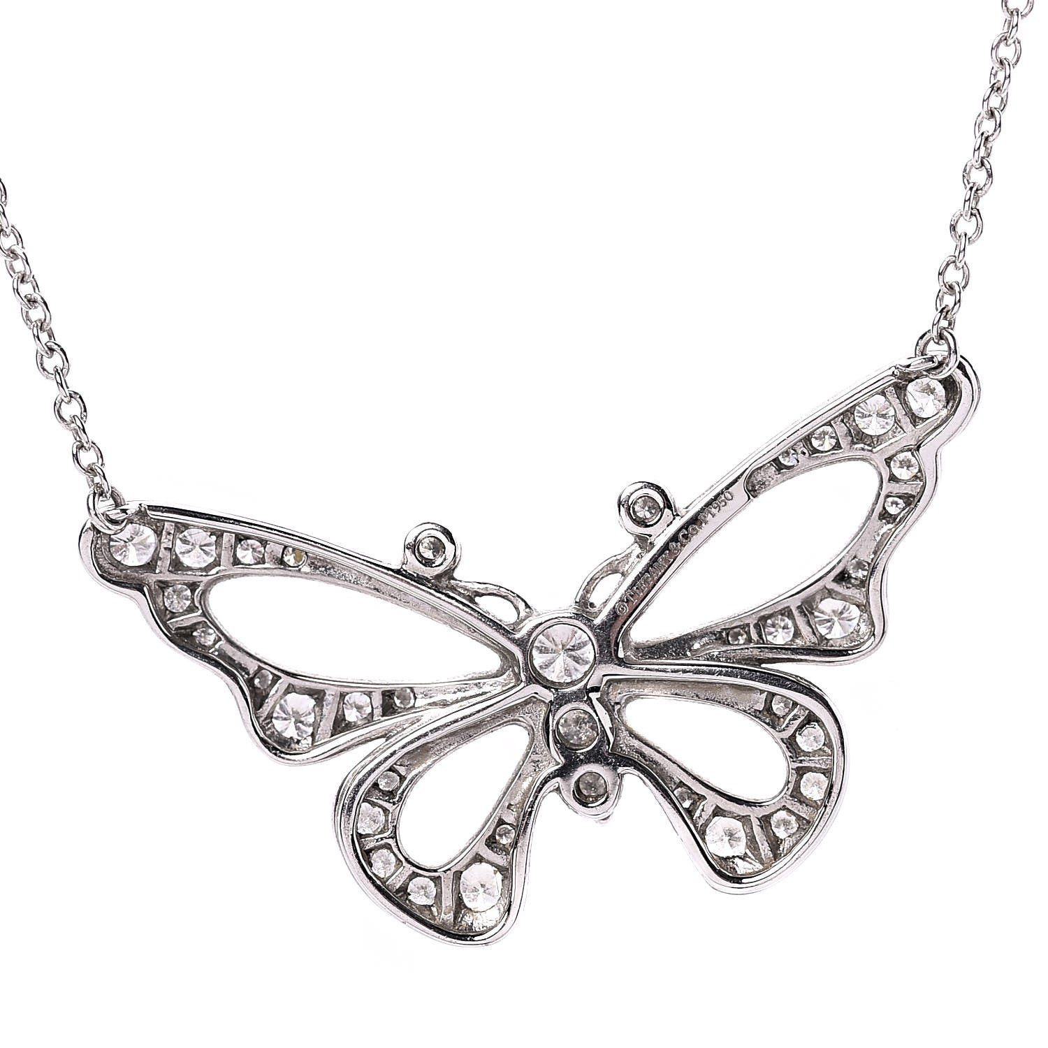 Tiffany Platinum Diamond .61ctw Enchant Butterfly Pendant Necklace 5 of 7