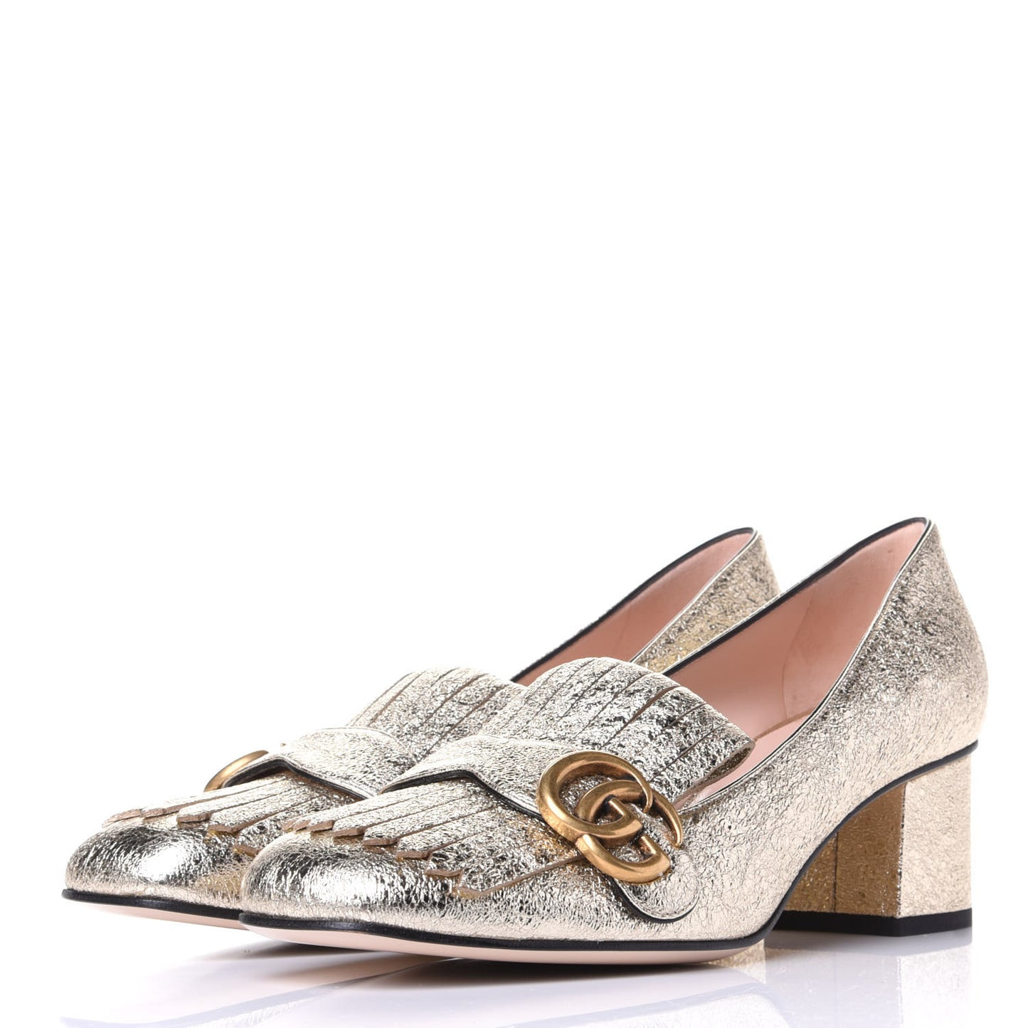 Galassia GG Marmont Fringe 50mm Loafer Pumps 40 Platino