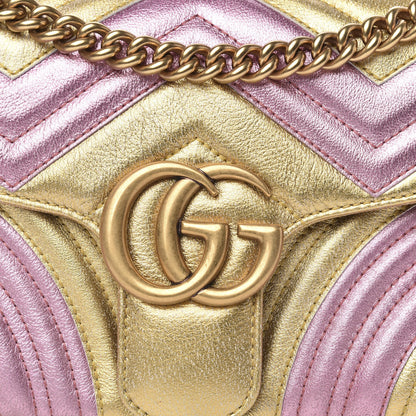 Gucci Metallic Calfskin Matelasse Small GG Marmont Shoulder Bag Gold Pink 8 of 11