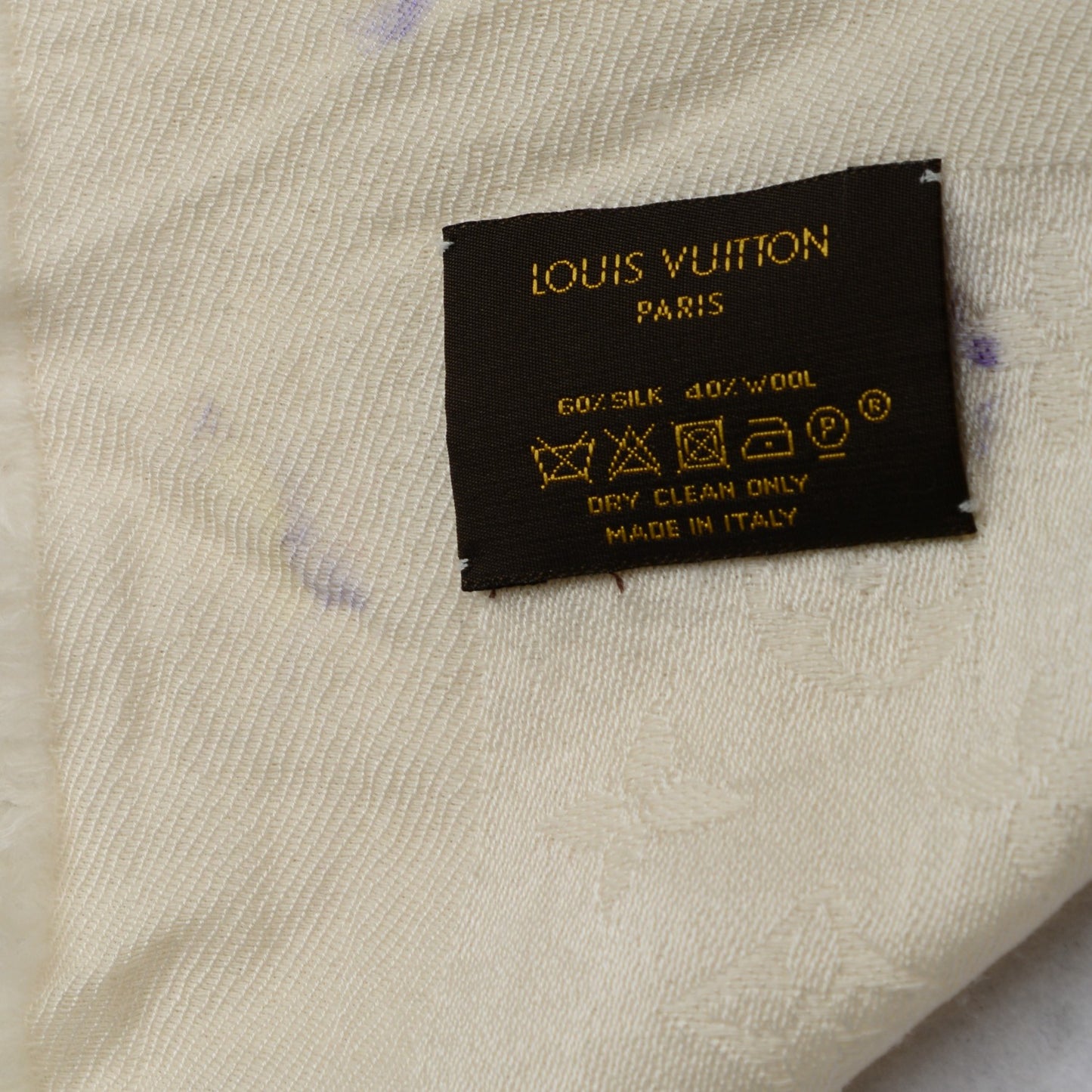 Wool Silk Monogram Shawl White