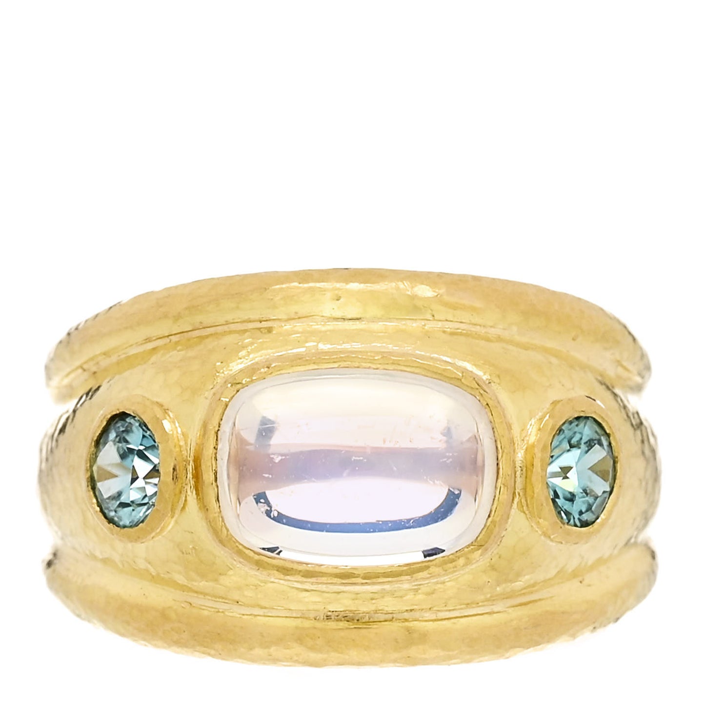 19K Yellow Gold Moonstone Blue Zircon Cigar Ring 60 9