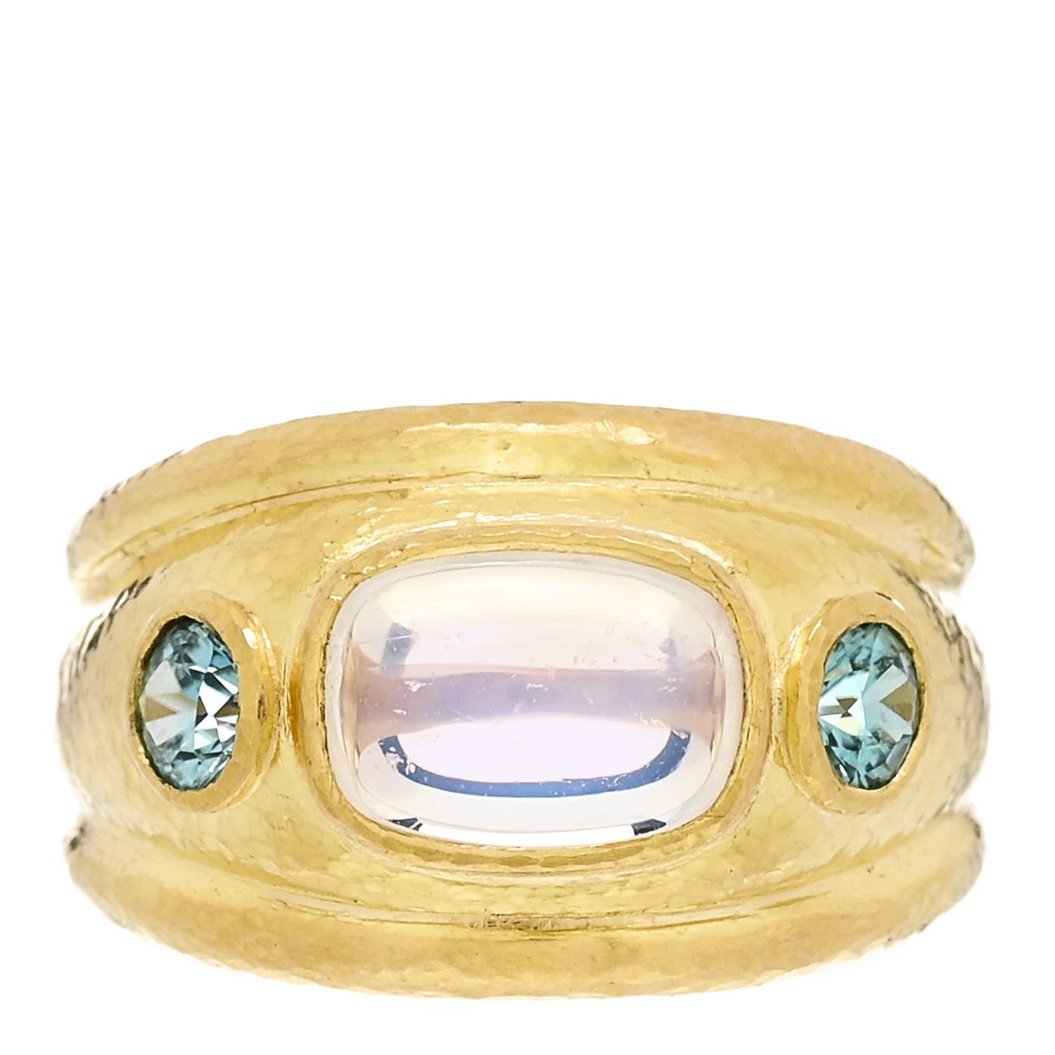 Elizabeth Locke 19K Yellow Gold Moonstone Blue Zircon Cigar Ring 60 9 1 of 6