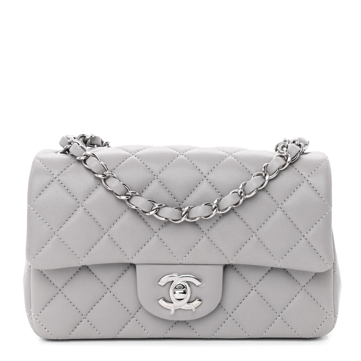 Lambskin Quilted Mini Rectangular Flap Grey