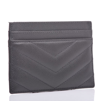 Saint Laurent Grain De Poudre Matelasse Chevron Monogram Credit Card Case Coal 3 of 8