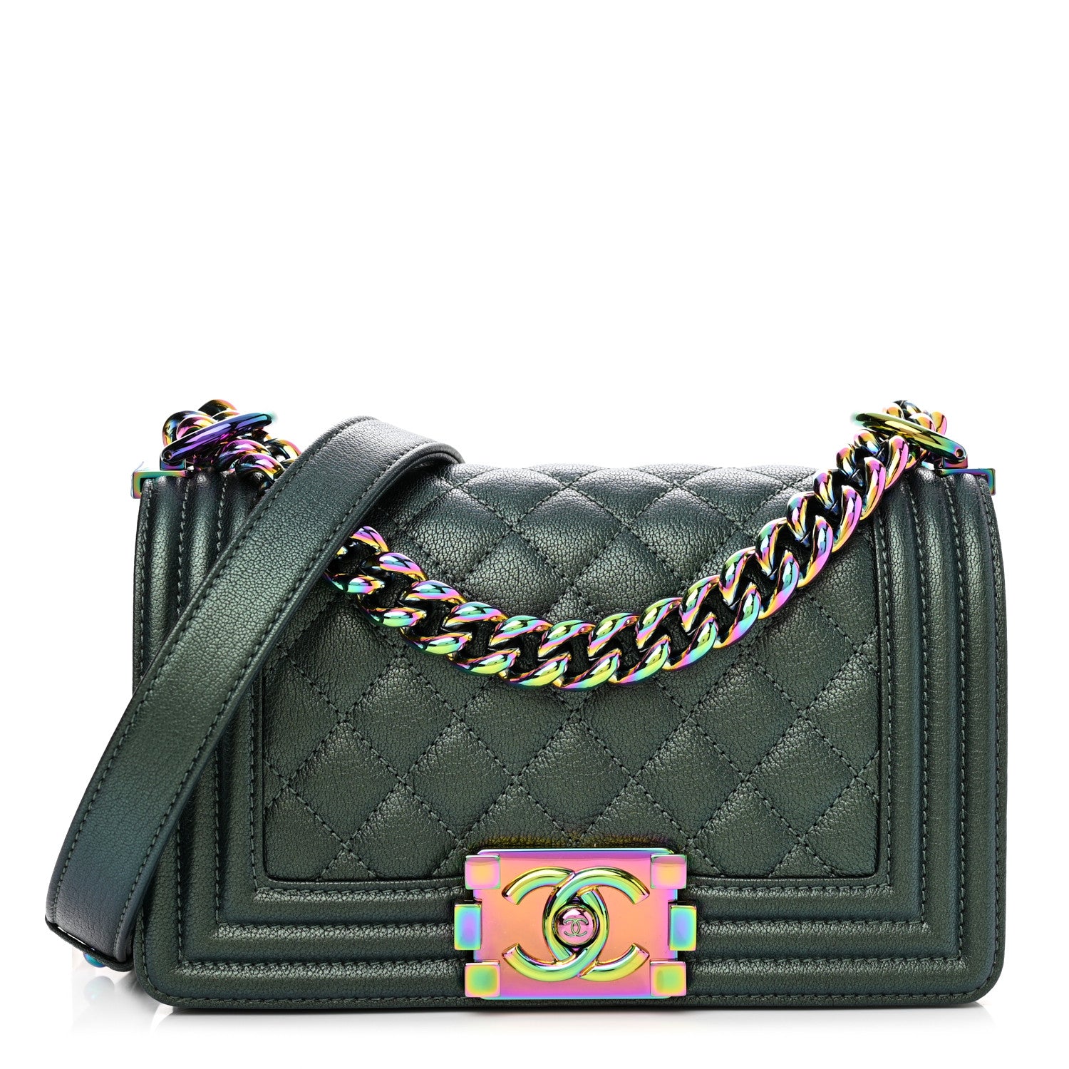 Chanel Iridescent Goatskin Quilted Small Boy Flap Green 1 of 11