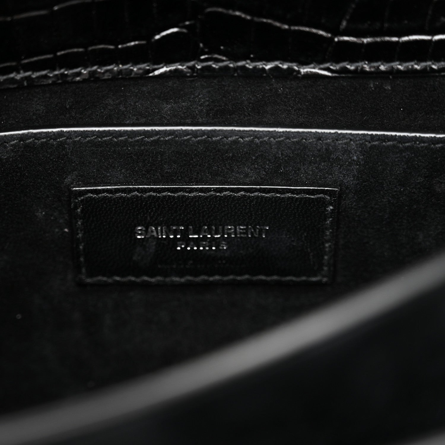Saint Laurent Calfskin Crocodile Embossed Medium Monogram Sunset Black 6 of 12