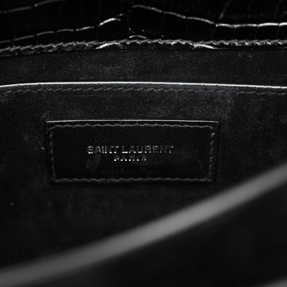 Saint Laurent Calfskin Crocodile Embossed Medium Monogram Sunset Black 6 of 12