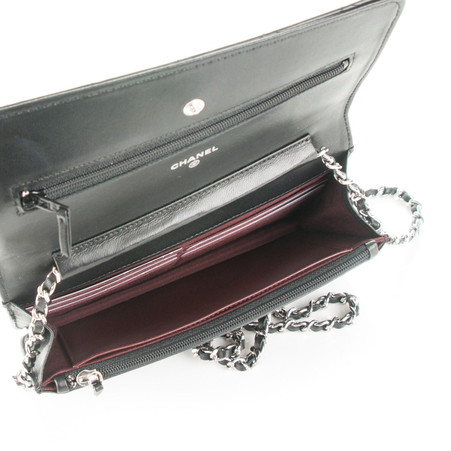 Lambskin Quilted Wallet On Chain WOC Black