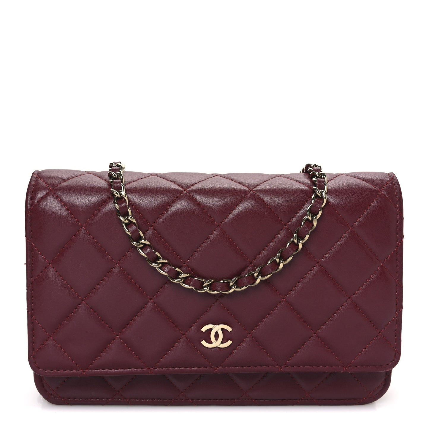 Lambskin Quilted Wallet On Chain WOC Dark Red
