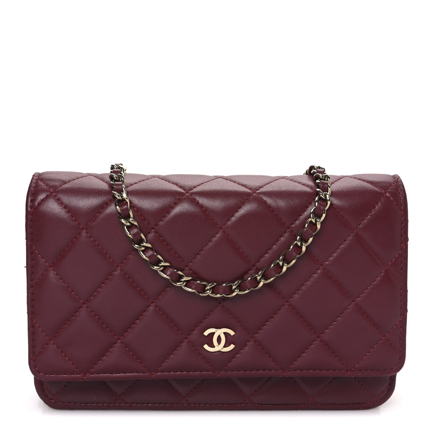 Chanel Lambskin Quilted Wallet On Chain WOC Dark Red 1 of 14