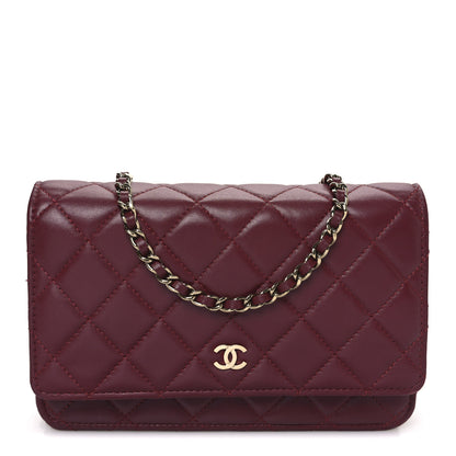 Chanel Lambskin Quilted Wallet On Chain WOC Dark Red 1 of 14