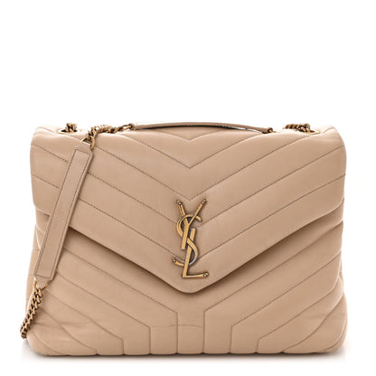 Saint Laurent Calfskin Y Quilted Monogram Medium Loulou Chain Satchel Dark Beige 1 of 14