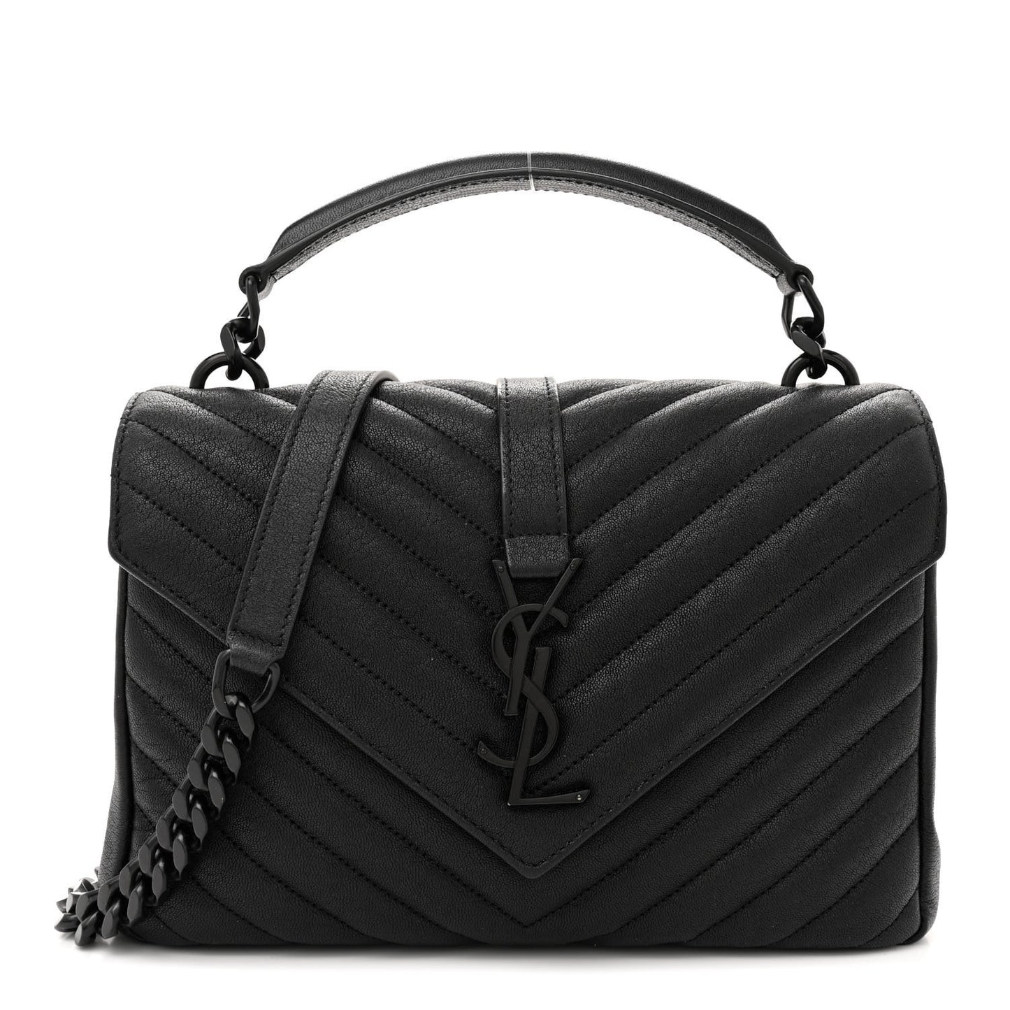Sheepskin Matelasse Chevron Monogram Monochrome Medium College Bag Black
