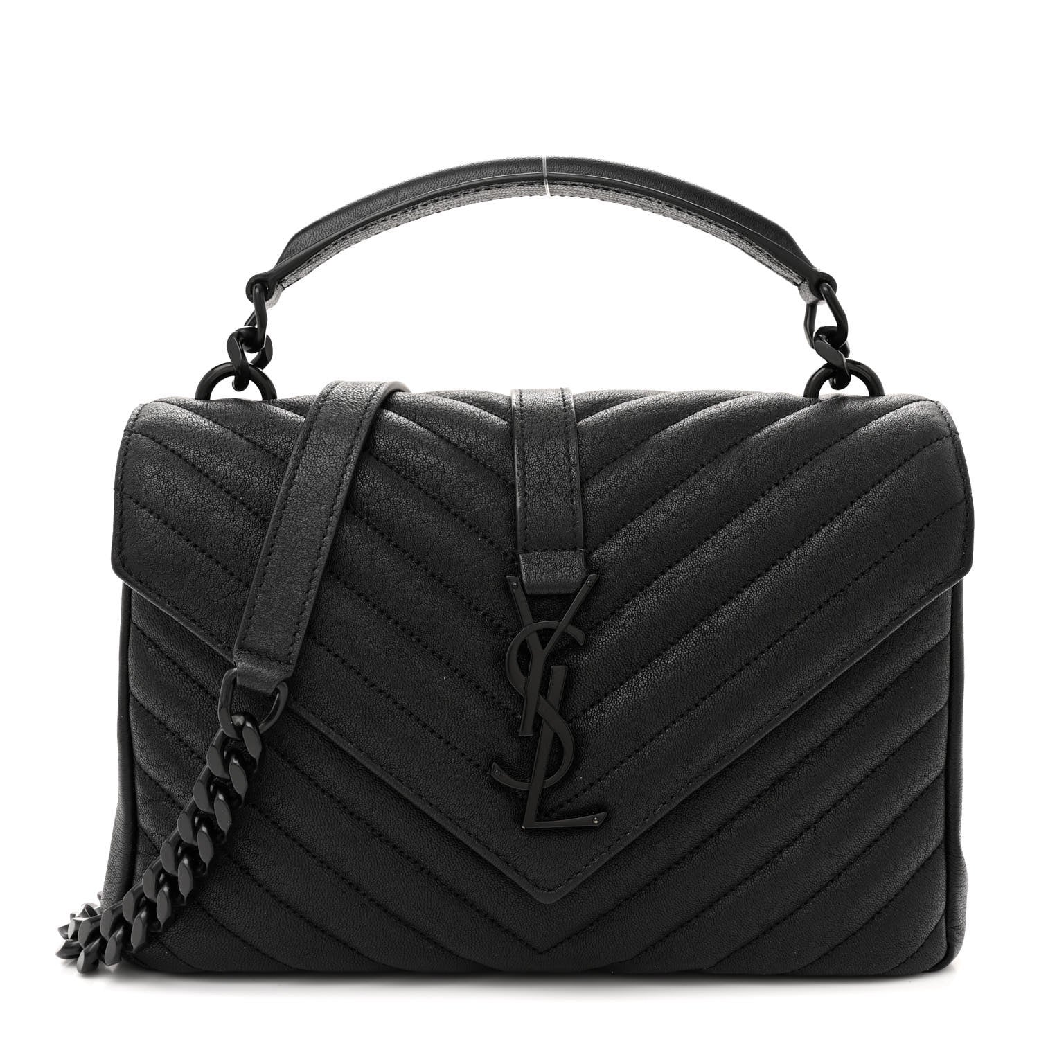 Saint Laurent Sheepskin Matelasse Chevron Monogram Monochrome Medium College Bag Black 1 of 11