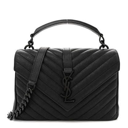 Saint Laurent Sheepskin Matelasse Chevron Monogram Monochrome Medium College Bag Black 1 of 11