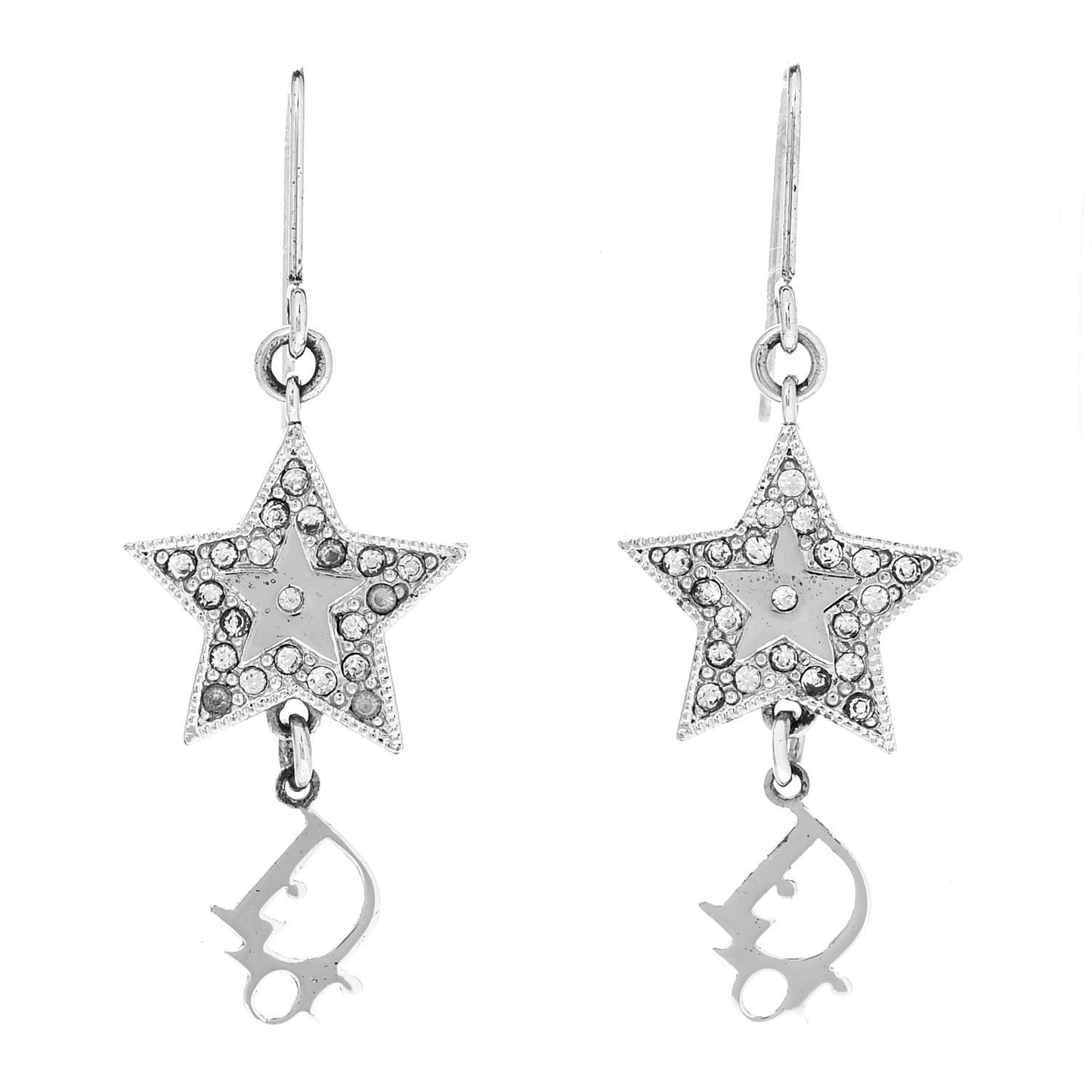 Crystal Star Dangle Earrings Silver