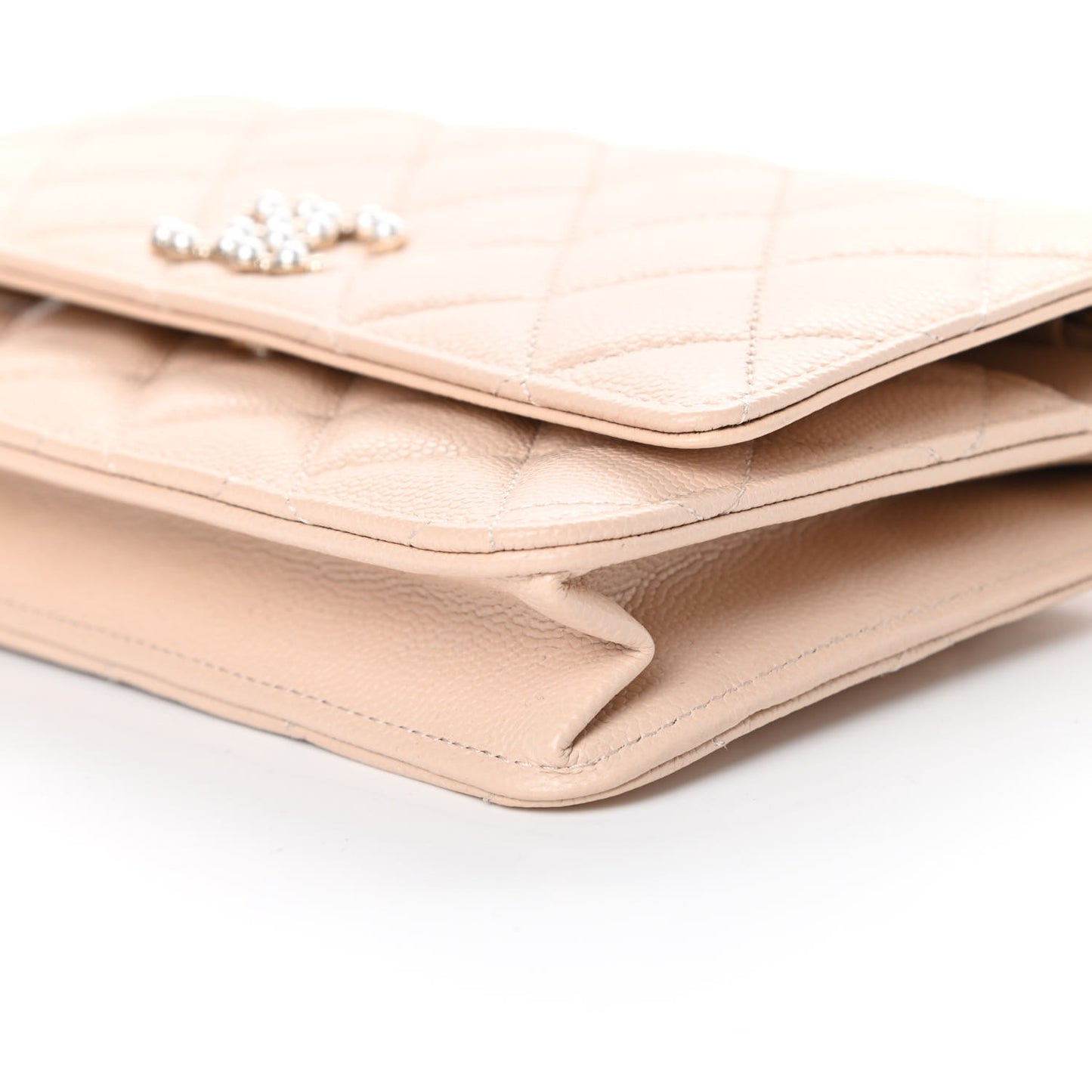 Caviar Quilted Coco Candy Wallet On Chain WOC Beige