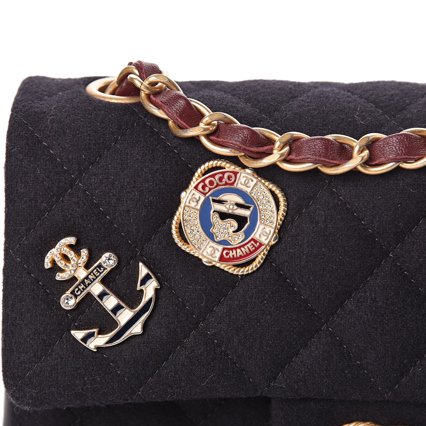 Felt Quilted Paris-Hamburg Charms Mini Rectangular Flap Black