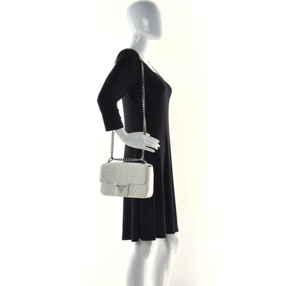 Prada Soft Calfskin Impunture Diagramme Medium Chain Flap Shoulder Bag White 2 of 12
