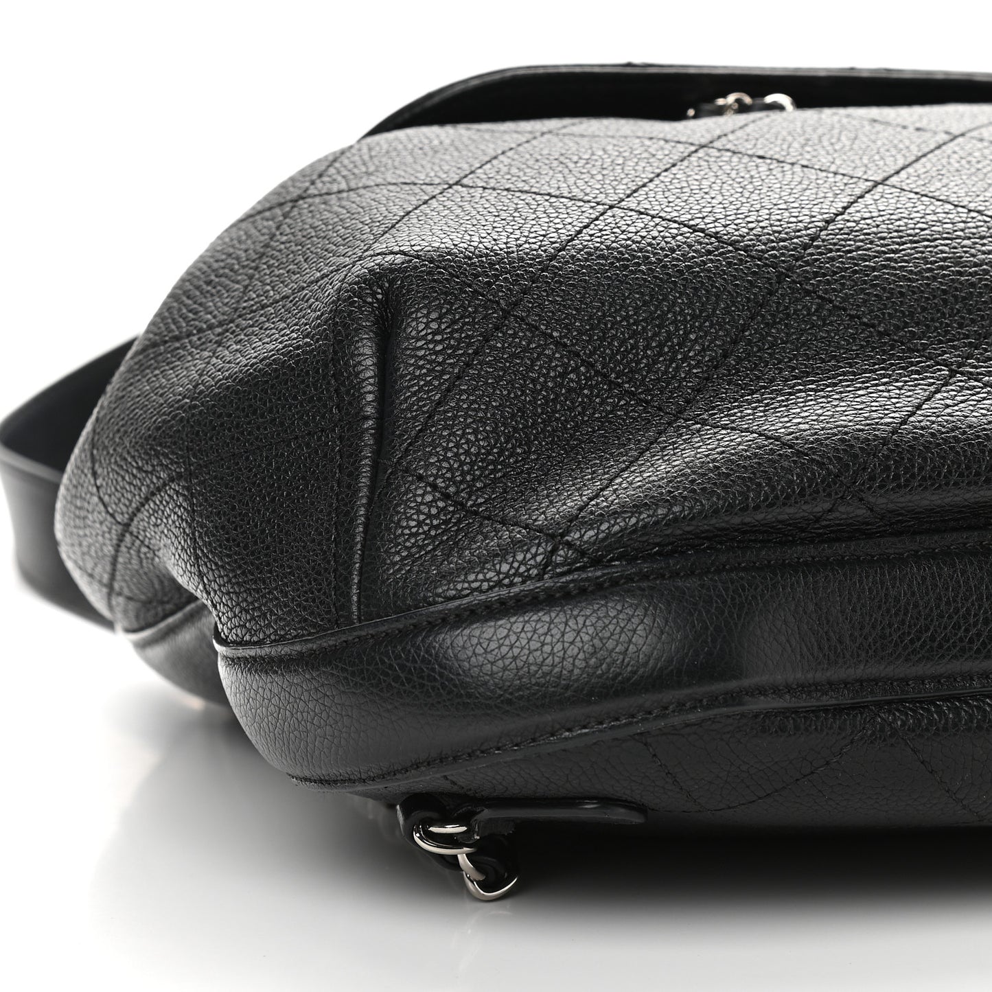 Grained Calfskin Stitched Flap Drawstring Backpack Black