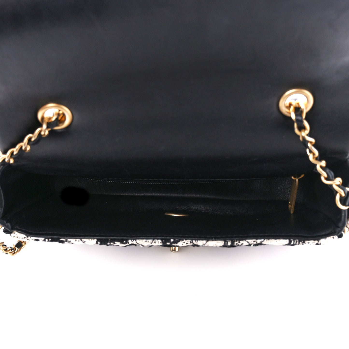Tweed Quilted Mini Side Pearl Flap Bag Black Ecru White