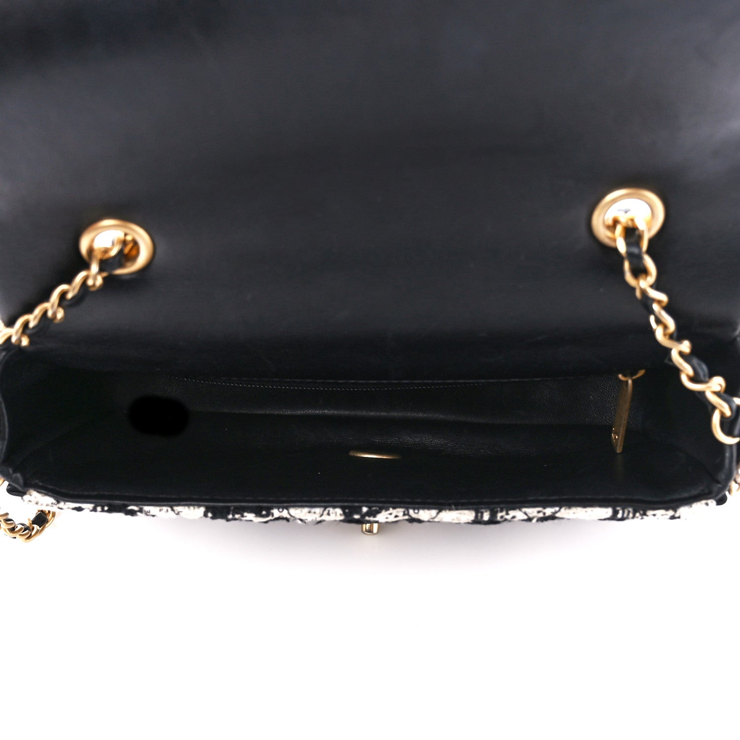Chanel Tweed Quilted Mini Side Pearl Flap Bag Black Ecru White 5 of 11