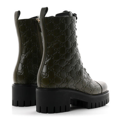 Gucci Guccissima Calfskin Lace Up Ankle Boots 38.5 Luscious Green 5 of 10
