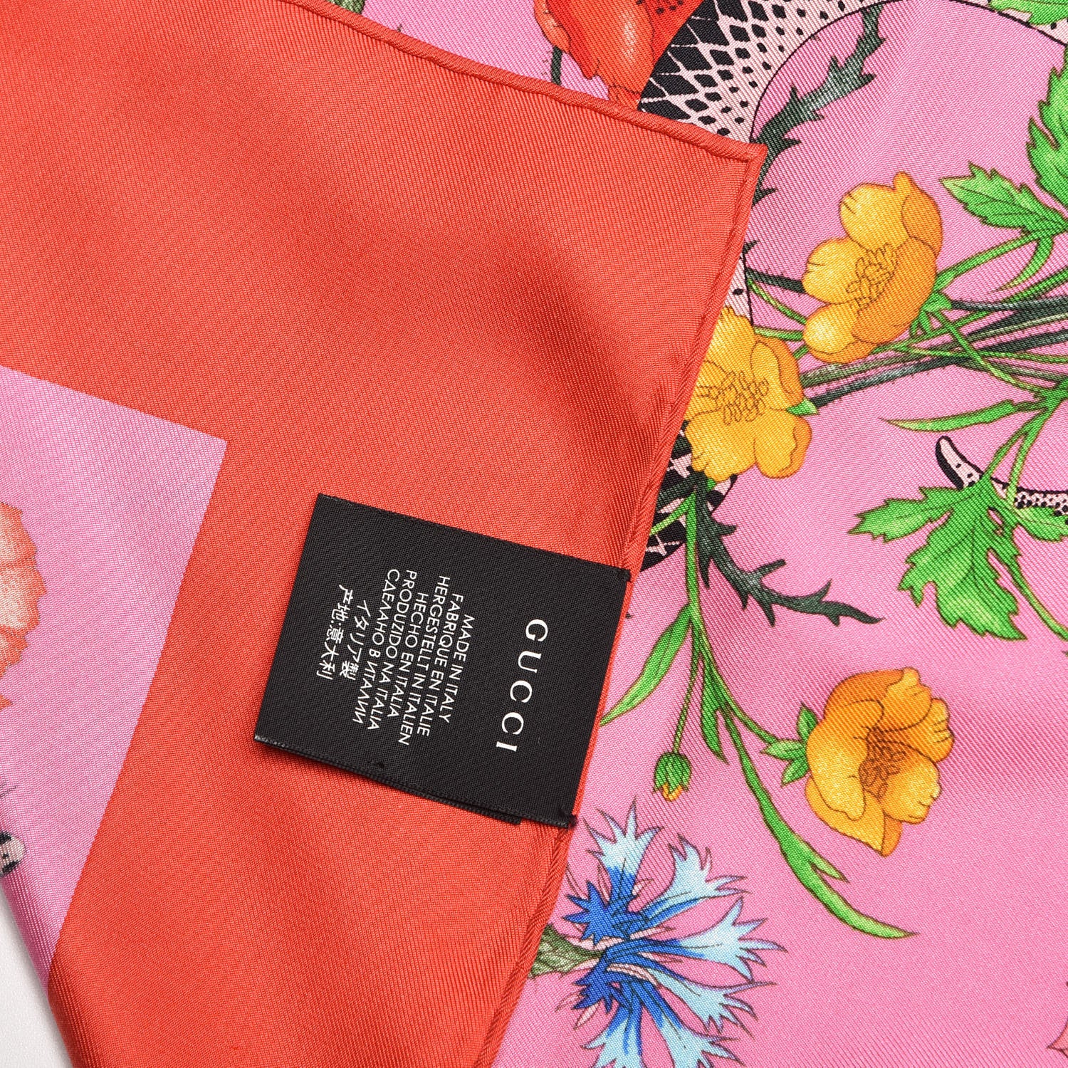 Gucci Silk Twill Flora Snake Square Scarf Rose 3 of 6
