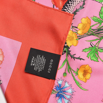 Gucci Silk Twill Flora Snake Square Scarf Rose 3 of 6