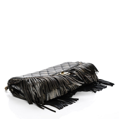 Chanel Metallic Calfskin Quilted Large Into The Fringe Flap Black 4 of 9
