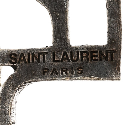 Saint Laurent Brass Crystal Logo Brooch Set Silver 4 of 4