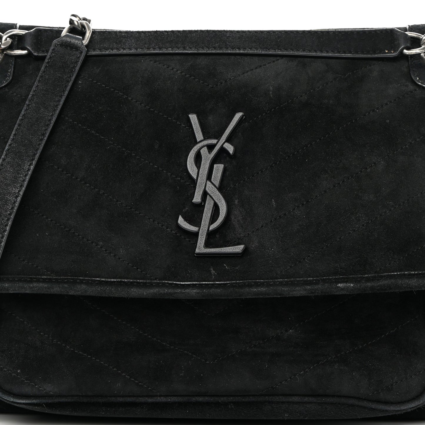 Suede Monogram Medium Niki Chain Satchel Black