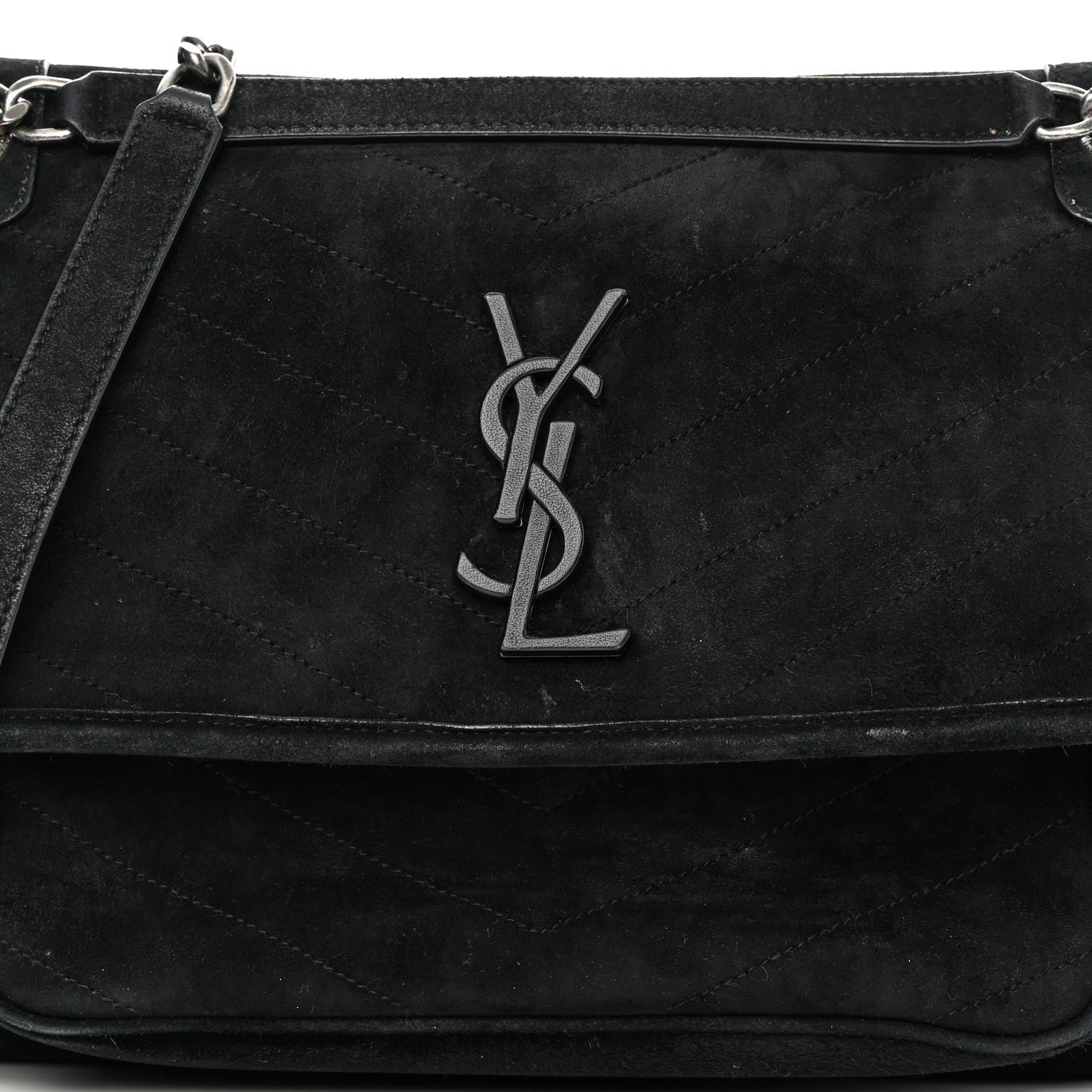 Saint Laurent Suede Monogram Medium Niki Chain Satchel Black 5 of 14
