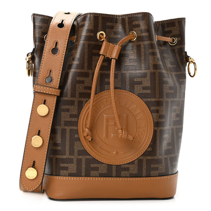 Fendi Glazed Fabric Vitello Grace F is Fendi FF 1974 Stamp Patch Grande Mon Tresor Bucket Bag Mogano Panna Nocciola 1 of 10
