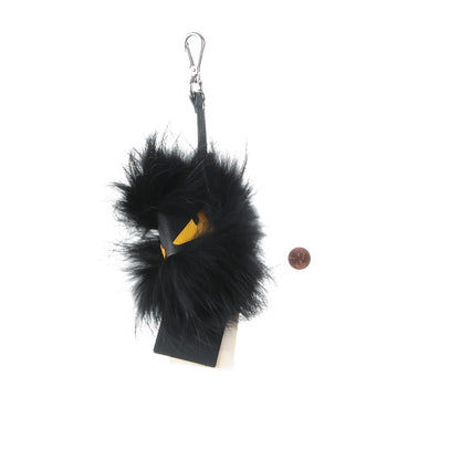 Fendi Vitello Elite Fox Fur Fusto Monster Bag Bug Charm Black Yellow 2 of 4