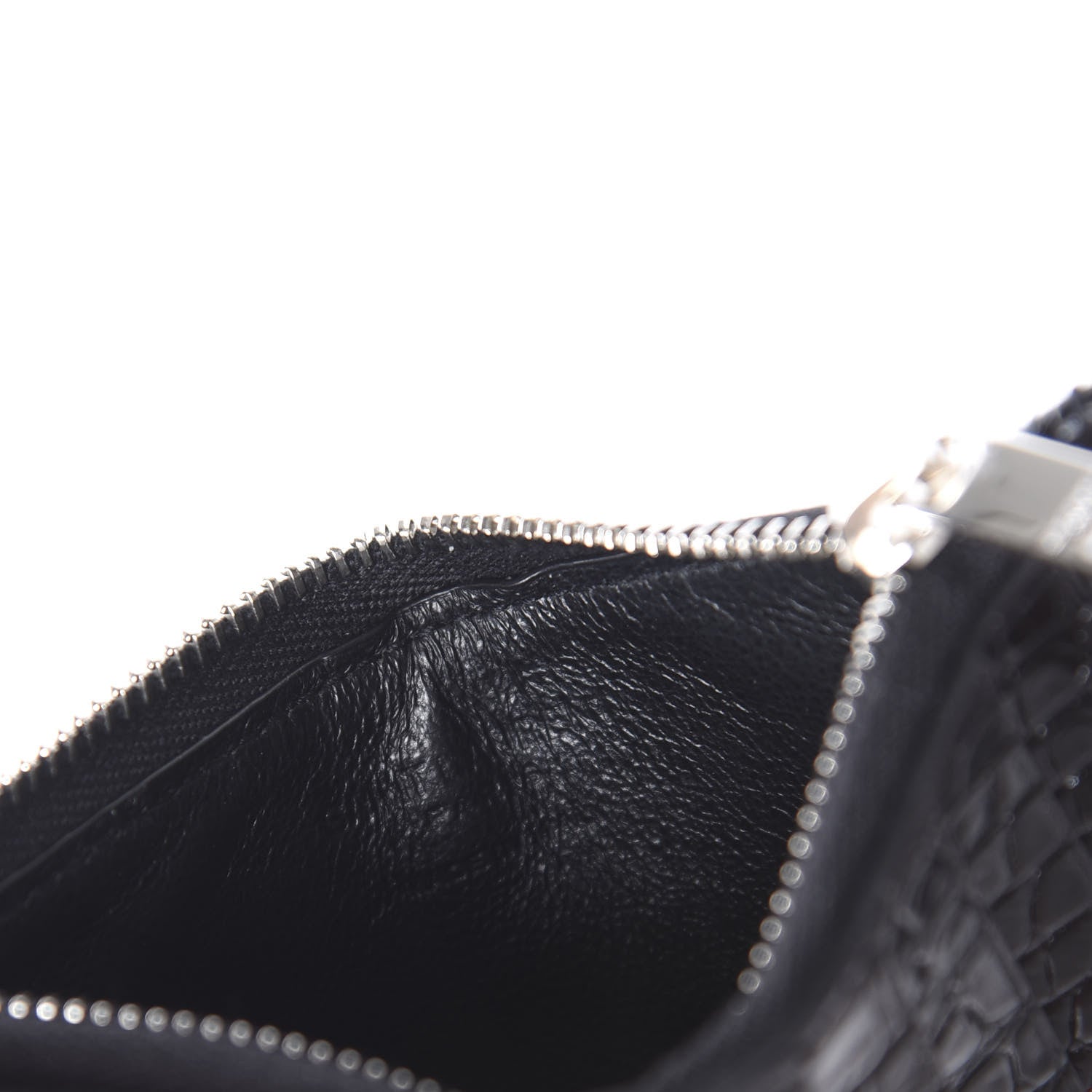 Saint Laurent Calfskin Crocodile Embossed 5 Fragments Zip Card Case Black 6 of 8