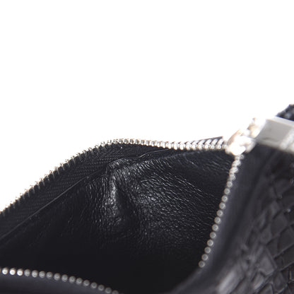 Saint Laurent Calfskin Crocodile Embossed 5 Fragments Zip Card Case Black 6 of 8