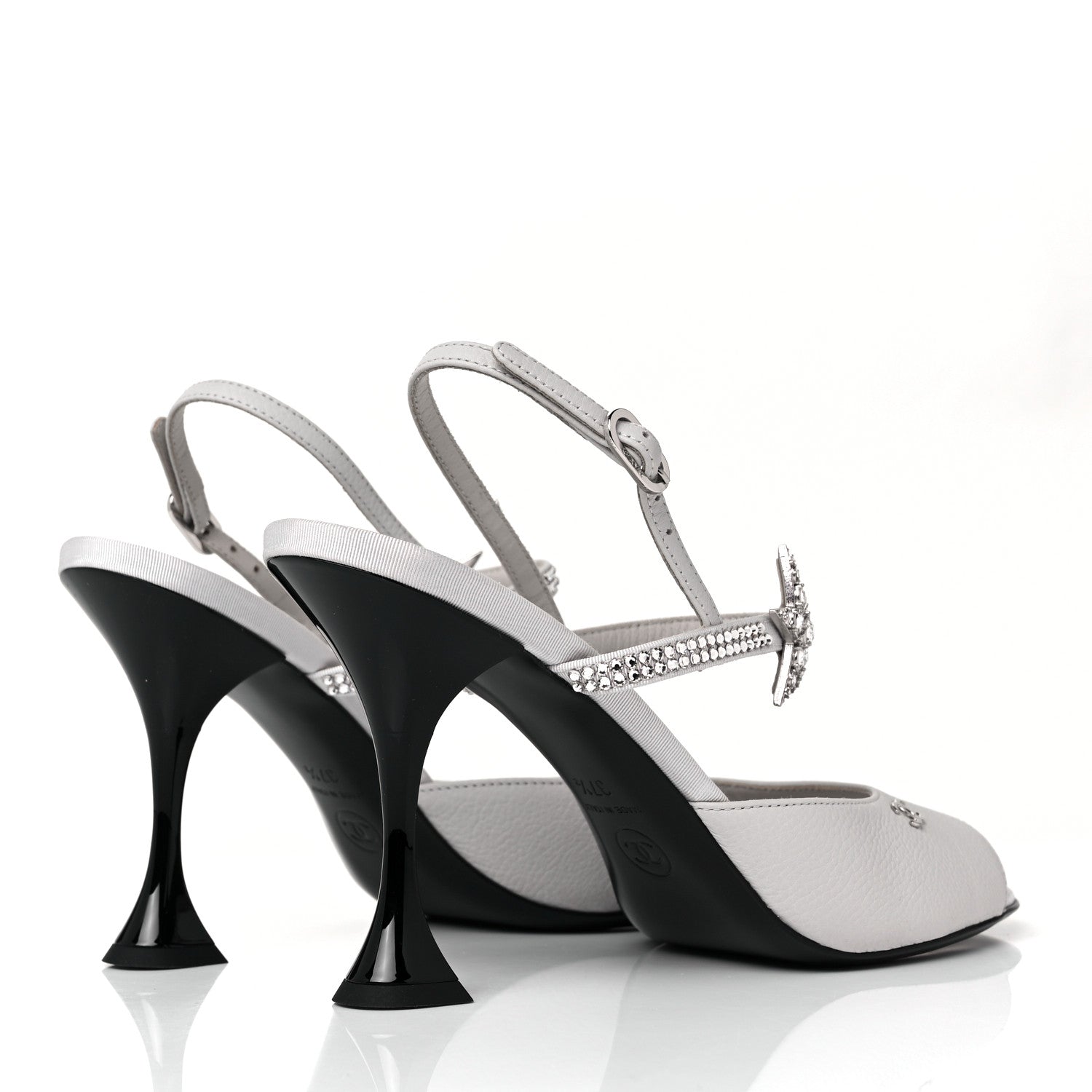 Chanel Grained Calfskin Strass CC Sandals 37.5 Light Gray 4 of 9