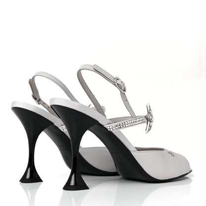 Chanel Grained Calfskin Strass CC Sandals 37.5 Light Gray 4 of 9