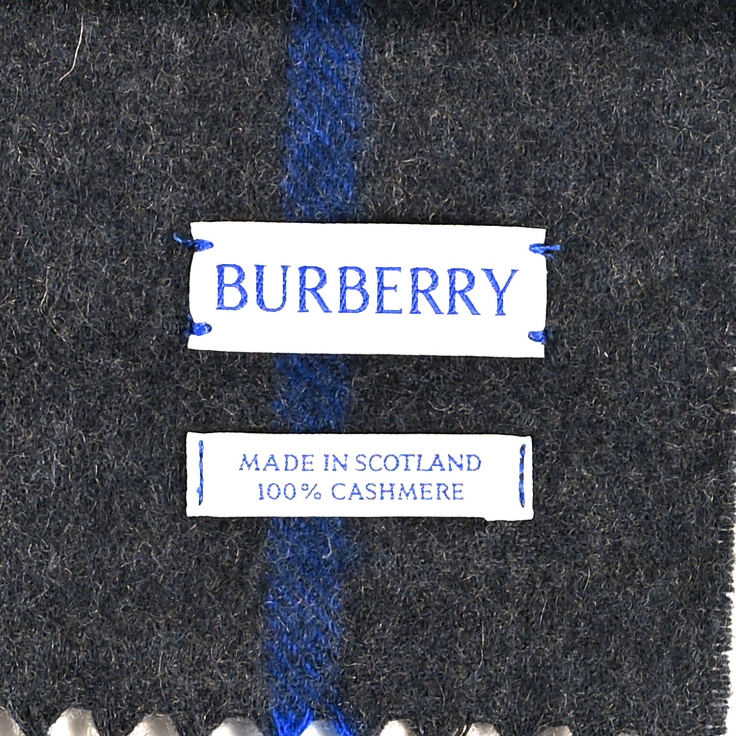 Cashmere Classic Check Fringe Scarf Dark Grey Blue