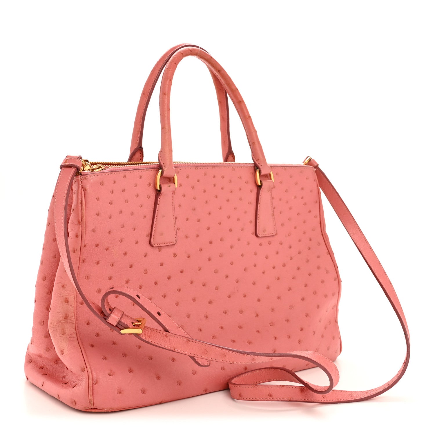 Prada Ostrich Large Galleria Double Zip Tote Begonia 3 of 15