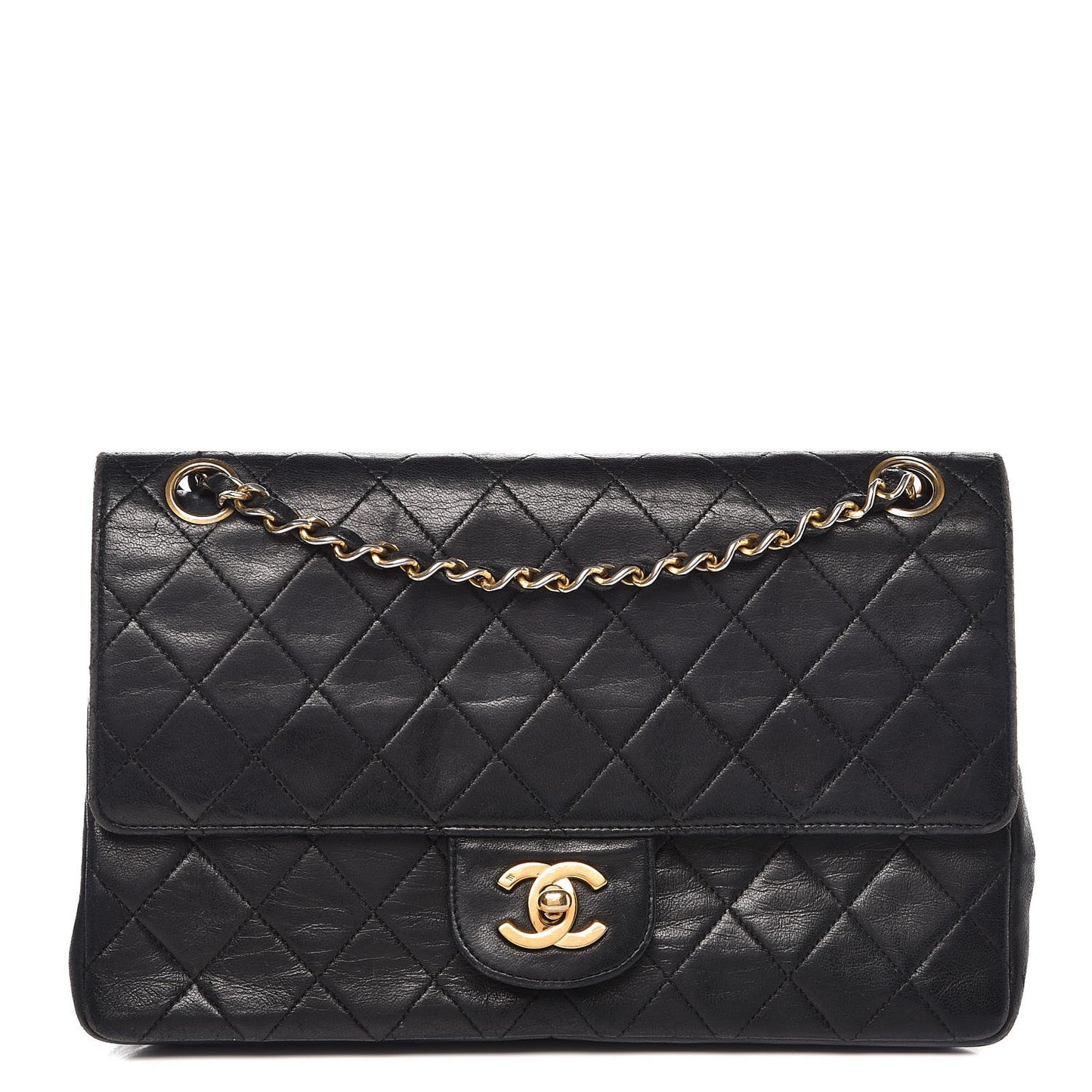 Lambskin Quilted Medium Double Flap Black