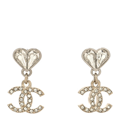 Chanel Crystal CC Heart Drop Earrings Gold Silver 1 of 4
