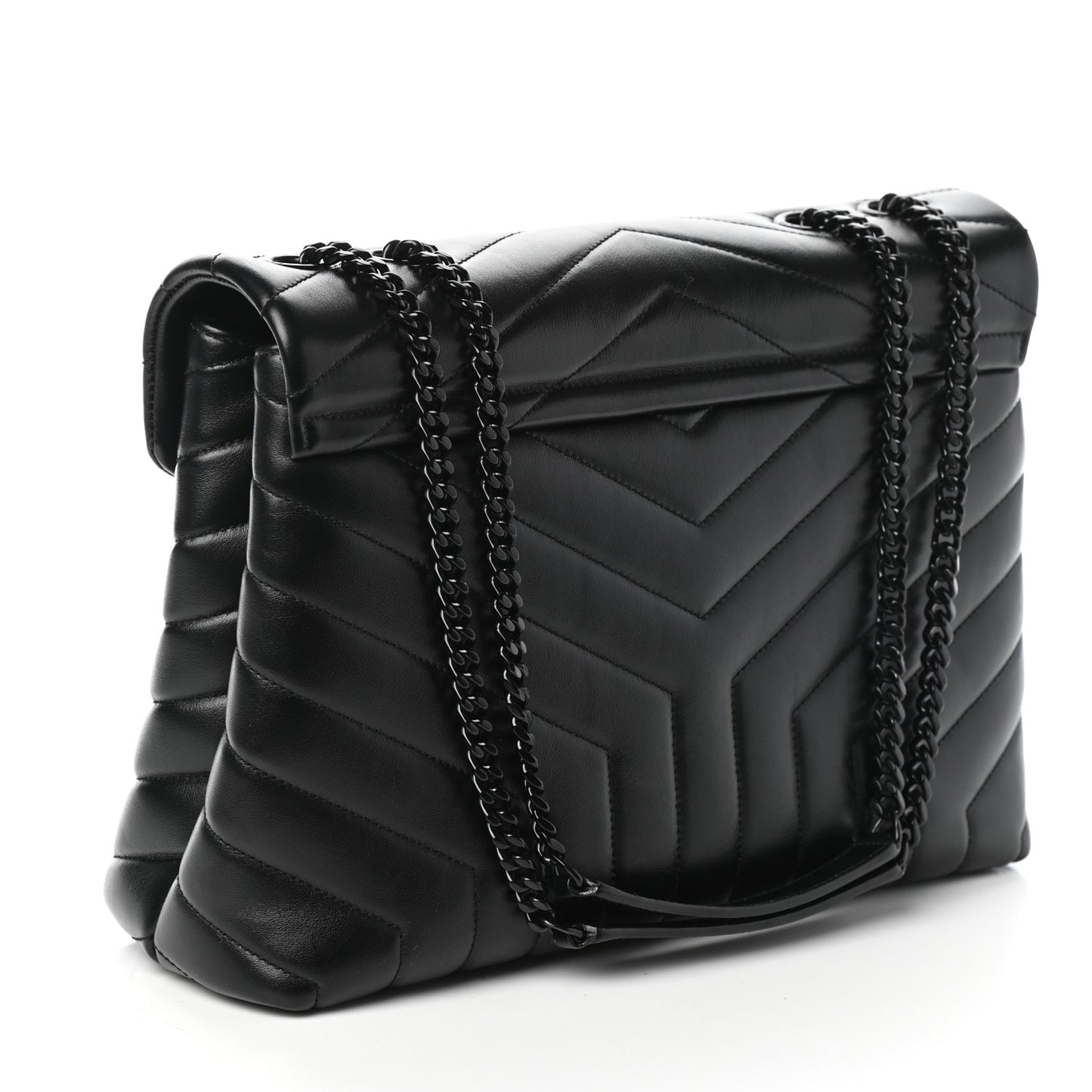 Calfskin Y Quilted Monogram Medium Loulou Chain Satchel Black